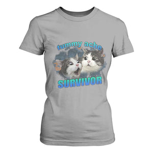 Tummy Ache Survivor T Shirt For Women Funny Cat Meme For Cat Lover TS12 Sport Gray Print Your Wear