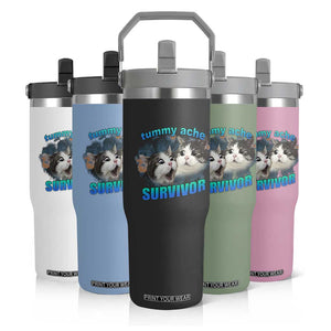 Tummy Ache Survivor Flip Straw Tumbler Funny Cat Meme For Cat Lover TS12 Print Your Wear