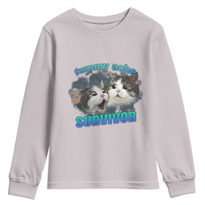 Tummy Ache Survivor Youth Sweatshirt Funny Cat Meme For Cat Lover TS12 Ice Gray Print Your Wear