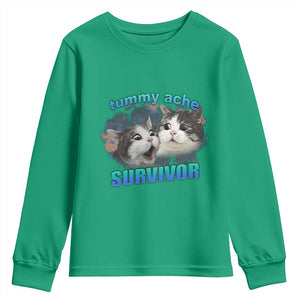 Tummy Ache Survivor Youth Sweatshirt Funny Cat Meme For Cat Lover TS12 Irish Green Print Your Wear