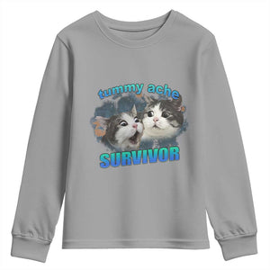 Tummy Ache Survivor Youth Sweatshirt Funny Cat Meme For Cat Lover TS12 Sport Gray Print Your Wear