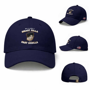 Funny Cat Farts Meme Baseball Cap You're Either A Smart Fella Or A Fart Smella TS12 Baseball Cap Universal Fit Dark Blue Print Your Wear