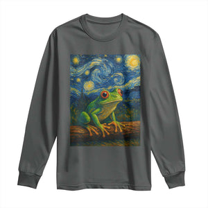 Funny Frog Long Sleeve Shirt Van Gogh Style Starry Night TS12 Dark Heather Print Your Wear