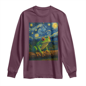Funny Frog Long Sleeve Shirt Van Gogh Style Starry Night TS12 Maroon Print Your Wear