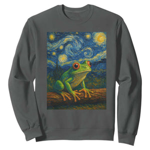 Funny Frog Sweatshirt Van Gogh Style Starry Night TS12 Dark Heather Print Your Wear