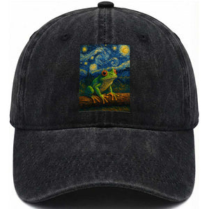 Funny Frog Washed Cotton Baseball Cap Van Gogh Style Starry Night TS12 Print Your Wear