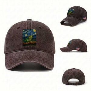 Funny Frog Washed Cotton Baseball Cap Van Gogh Style Starry Night TS12 Washed Cap Universal Fit Dark Brown Print Your Wear