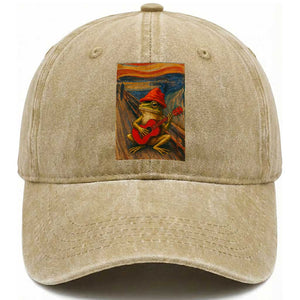 Funny Frog Washed Cotton Baseball Cap Playing Guitar Van Gogh Starry Night Art Parody TS12 Print Your Wear