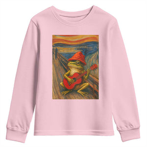 Funny Frog Youth Sweatshirt Playing Guitar Van Gogh Starry Night Art Parody TS12 Light Pink Print Your Wear