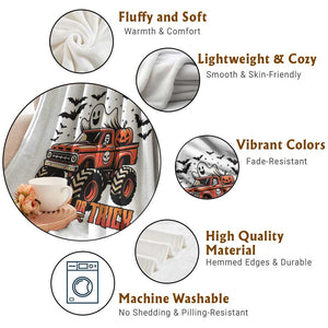 Truck Or Treat Ghost Racing Throw Blanket Funny Halloween Monster Truck Lover TS12 Print Your Wear