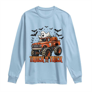 Truck Or Treat Ghost Racing Long Sleeve Shirt Funny Halloween Monster Truck Lover TS12 Light Blue Print Your Wear