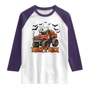 Truck Or Treat Ghost Racing Raglan Shirt Funny Halloween Monster Truck Lover TS12 White Purple Print Your Wear