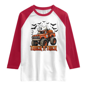 Truck Or Treat Ghost Racing Raglan Shirt Funny Halloween Monster Truck Lover TS12 White Red Print Your Wear