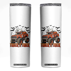 Truck Or Treat Ghost Racing Skinny Tumbler Funny Halloween Monster Truck Lover TS12 White Print Your Wear