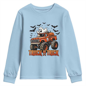 Truck Or Treat Ghost Racing Youth Sweatshirt Funny Halloween Monster Truck Lover TS12 Light Blue Print Your Wear