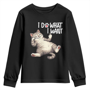 Funny Cat Youth Sweatshirt I Do What I Want TS12 Black Print Your Wear