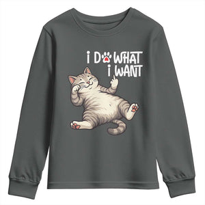 Funny Cat Youth Sweatshirt I Do What I Want TS12 Dark Heather Print Your Wear