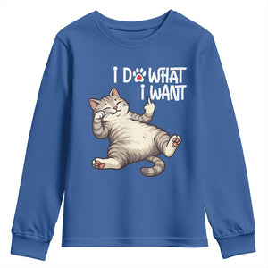 Funny Cat Youth Sweatshirt I Do What I Want TS12 Royal Blue Print Your Wear