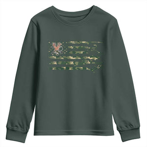 Hunting And Fishing Life Youth Sweatshirt American Flag TS12 Dark Forest Green Print Your Wear