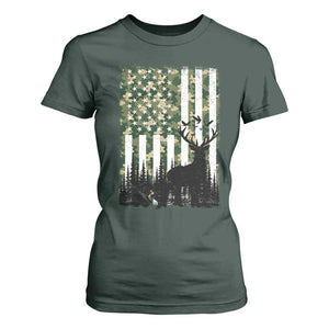Deer Hunting T Shirt For Women American Flag Camo Gift TS12 Dark Forest Green Print Your Wear