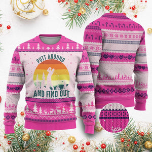 Putt Around And Find Out Ugly Christmas Sweater Funny Golf Player Gift TS12 Hot Pink Print Your Wear