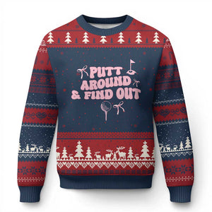 Funny Golf Gift For Women Ugly Christmas Sweater Putt Around And Find Out TS12 Navy Red Print Your Wear