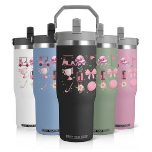 Womens Golf Lover Flip Straw Tumbler Cute Pink Bow Golf Sports Gift TS12 Print Your Wear
