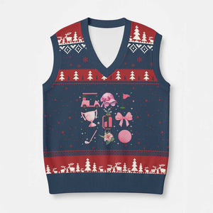 Womens Golf Lover V-Neck Knit Sweater Vest Cute Pink Bow Golf Sports Gift TS12 Navy Red Print Your Wear
