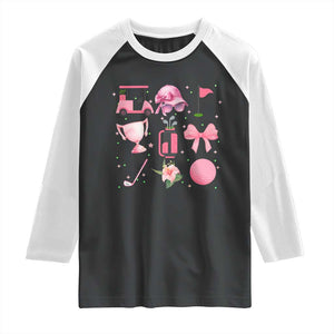 Womens Golf Lover Raglan Shirt Cute Pink Bow Golf Sports Gift TS12 Black White Print Your Wear