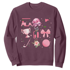 Womens Golf Lover Sweatshirt Cute Pink Bow Golf Sports Gift TS12 Maroon Print Your Wear