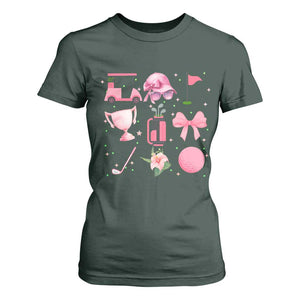 Womens Golf Lover T Shirt For Women Cute Pink Bow Golf Sports Gift TS12 Dark Forest Green Print Your Wear