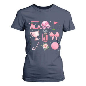 Womens Golf Lover T Shirt For Women Cute Pink Bow Golf Sports Gift TS12 Navy Print Your Wear