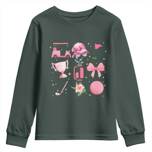 Womens Golf Lover Youth Sweatshirt Cute Pink Bow Golf Sports Gift TS12 Dark Forest Green Print Your Wear