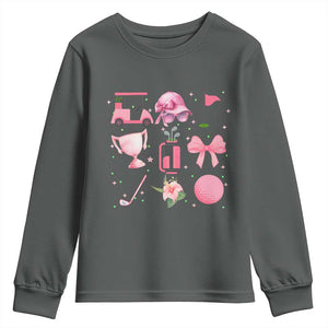 Womens Golf Lover Youth Sweatshirt Cute Pink Bow Golf Sports Gift TS12 Dark Heather Print Your Wear
