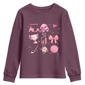 Womens Golf Lover Youth Sweatshirt Cute Pink Bow Golf Sports Gift TS12 Maroon Print Your Wear