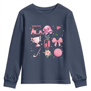 Womens Golf Lover Youth Sweatshirt Cute Pink Bow Golf Sports Gift TS12 Navy Print Your Wear