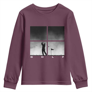 Gift For Sports Lover Youth Sweatshirt Retro Golf Silhouette Art TS12 Maroon Print Your Wear