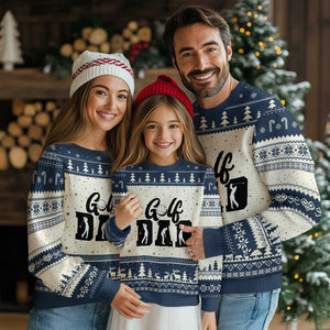 Golf Dad Ugly Christmas Sweater Gift For Sport Lover TS12 Beige Navy Print Your Wear