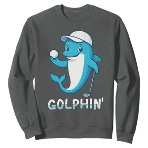 Golphin Dolphin Pun Sweatshirt Funny Golf Gift TS12 Dark Heather Print Your Wear