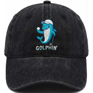 Golphin Dolphin Pun Washed Cotton Baseball Cap Funny Golf Gift TS12 Print Your Wear