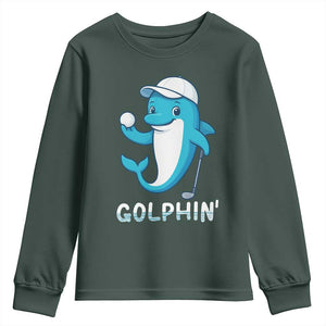 Golphin Dolphin Pun Youth Sweatshirt Funny Golf Gift TS12 Dark Forest Green Print Your Wear