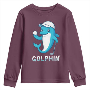 Golphin Dolphin Pun Youth Sweatshirt Funny Golf Gift TS12 Maroon Print Your Wear