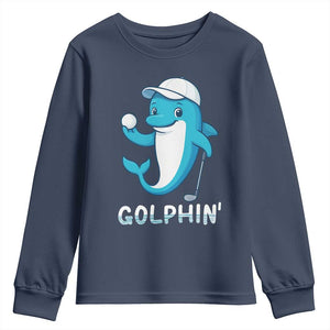 Golphin Dolphin Pun Youth Sweatshirt Funny Golf Gift TS12 Navy Print Your Wear