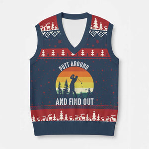 Funny Golf Quote V-Neck Knit Sweater Vest Putt Around And Find Out TS12 Navy Red Print Your Wear