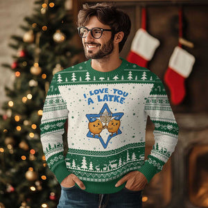 Funny Hanukkah Ugly Christmas Sweater I Love You A Latke Gift TS12 Beige Green Print Your Wear