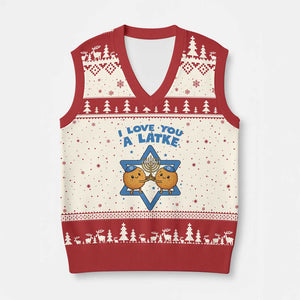 Funny Hanukkah V-Neck Knit Sweater Vest I Love You A Latke Gift TS12 Beige Red Print Your Wear