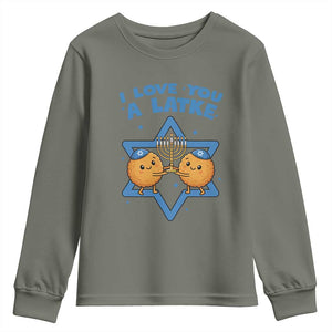 Funny Hanukkah Youth Sweatshirt I Love You A Latke Gift TS12 Military Green Print Your Wear