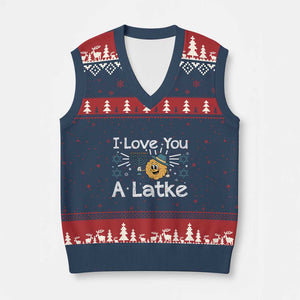 I Love You A Latke V-Neck Knit Sweater Vest Funny Hanukkah Gift For Latke Lover TS12 Navy Red Print Your Wear