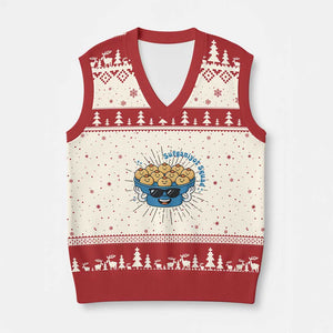 Funny Hanukkah Sufganiyah Jelly Donut Squad Gift V-Neck Knit Sweater Vest TS12 Beige Red Print Your Wear