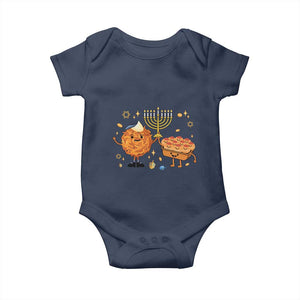 Hanukkah Sufganiyah And Latke Lifting Menorah Baby Onesie Funny Holiday Gift TS12 Navy Print Your Wear